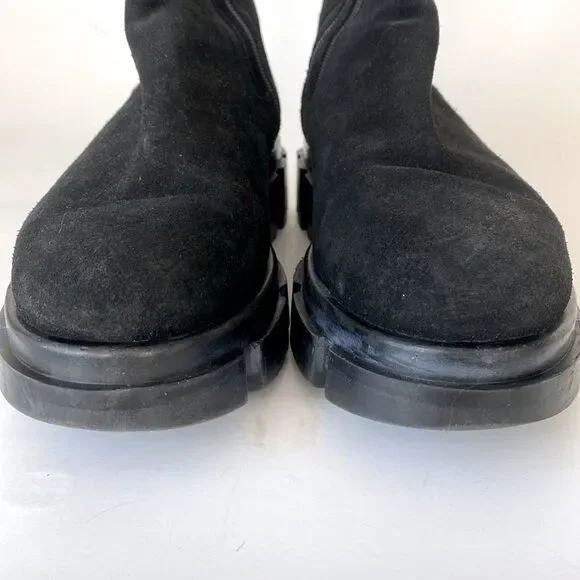 Free People Tristan Chelsea Lug Sole Boots Black Suede Chunky Heel Sz 9 Moto Emo - Picture 13 of 15